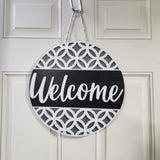 Hand-painted 14-inch wooden Welcome door sign with sisal rope by Blue Bourbon Designs