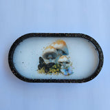 Handmade black and white oval resin trinket tray by Blue Bourbon Designs