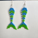 Segmented mermaid tail acrylic dangle earrings with articulated movement