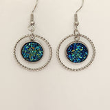 Double circle druzy dangle earrings with 12mm druzy and stainless steel hooks