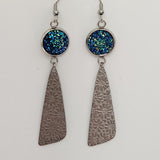 Druzy daisy dangle earrings with 12mm druzy and stainless steel daisy charm