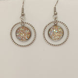 Double circle druzy dangle earrings with 12mm druzy and stainless steel hooks