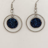 Double circle druzy dangle earrings with 12mm druzy and stainless steel hooks