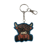 Hand-painted resin Highland cow keychain with clear resin topcoat