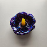 Handmade dark purple glitter resin hibiscus flower ring holder by Blue Bourbon Designs