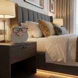 Cute cat glasses stand made from laser-cut wood, handmade and painted showing how glasses look 