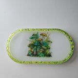 Handmade green mushroom oval resin trinket tray by Blue Bourbon Designs