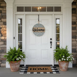 Rustic handmade wooden Welcome sign with rope hanger for porch or entryway.