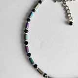 Adjustable 8.5 to 11 inch anklet with purple, green, and blue glass beads