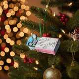 Hand-painted mouse in a matchbox ornament with green hanger by Blue Bourbon Designs