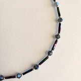 Handmade multicolored iridescent glass bead ankle bracelet by Blue Bourbon Designs