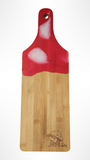 One-of-a-kind bamboo serving board with resin handle and hand-drawn mushroom artwork