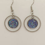 Double circle druzy dangle earrings with 12mm druzy and stainless steel hooks
