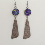 Druzy daisy dangle earrings with 12mm druzy and stainless steel daisy charm