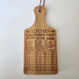 Laser engraved wooden Kitchen Conversion mini charcuterie board by Blue Bourbon Designs.