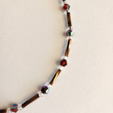 Handmade red and bronze glass bead ankle bracelet by Blue Bourbon Designs