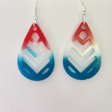 Chevron teardrop resin dangle earrings on stainless steel hooks in multiple colors