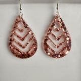Chevron teardrop resin dangle earrings on stainless steel hooks in multiple colors