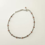Handmade silver and copper glass bead ankle bracelet by Blue Bourbon Designs.