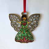 Unique handmade resin and wood angel ornament with varying colors