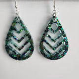 Chevron teardrop resin dangle earrings on stainless steel hooks in multiple colors