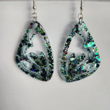 Large resin butterfly wing dangle earrings with stainless steel hooks, unique colors and glitter