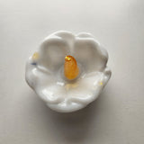 Handmade white resin hibiscus flower ring holder by Blue Bourbon Designs