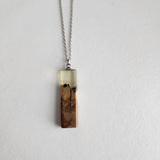 Wood burl and clear resin necklace on sterling silver chain