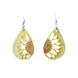 Sunflower teardrop resin earrings on stainless steel hooks