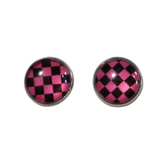 Checkered stud earrings on stainless steel posts