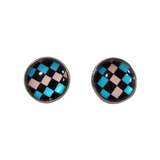Checkered stud earrings on stainless steel posts