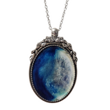Oval frame pendant necklace with hand-poured resin on stainless steel chain