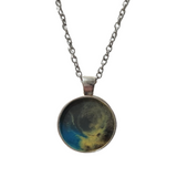 1-inch round resin necklace on silver stainless steel chain