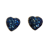 Handmade druzy heart earrings on stainless steel posts in multiple colors