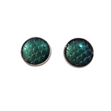 Mermaid scale and dragon scale stud earrings on silver stainless steel posts