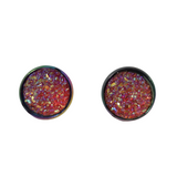 Druzy rainbow stud earrings with sparkly druzy cabochons on rainbow stainless steel posts