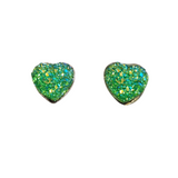 Handmade druzy heart earrings on stainless steel posts in multiple colors