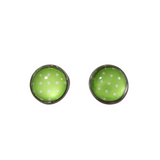 Polka-dot stud earrings on stainless steel posts in multiple colors