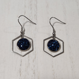 Metal shaped druzy dangle earrings on silver stainless steel hooks