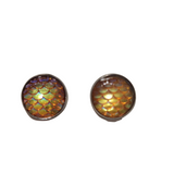 Mermaid scale and dragon scale stud earrings on silver stainless steel posts