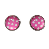 Large polka-dot stud earrings on stainless steel posts in multiple colors