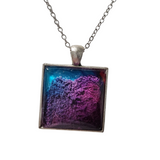 Square alcohol ink resin necklace with domed finish on stainless steel chain