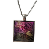Square alcohol ink resin necklace with domed finish on stainless steel chain
