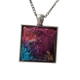 Square alcohol ink resin necklace with domed finish on stainless steel chain