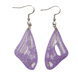 Small butterfly wing resin dangle earrings on stainless steel hooks