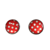 Large polka-dot stud earrings on stainless steel posts in multiple colors