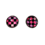 Checkered stud earrings on stainless steel posts