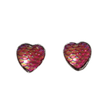 Mermaid scale and dragon scale heart earrings with color-shifting cabochons on stainless steel posts
