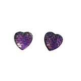 Mermaid scale and dragon scale heart earrings with color-shifting cabochons on stainless steel posts