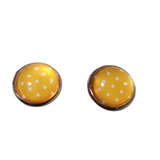Polka-dot stud earrings on stainless steel posts in multiple colors